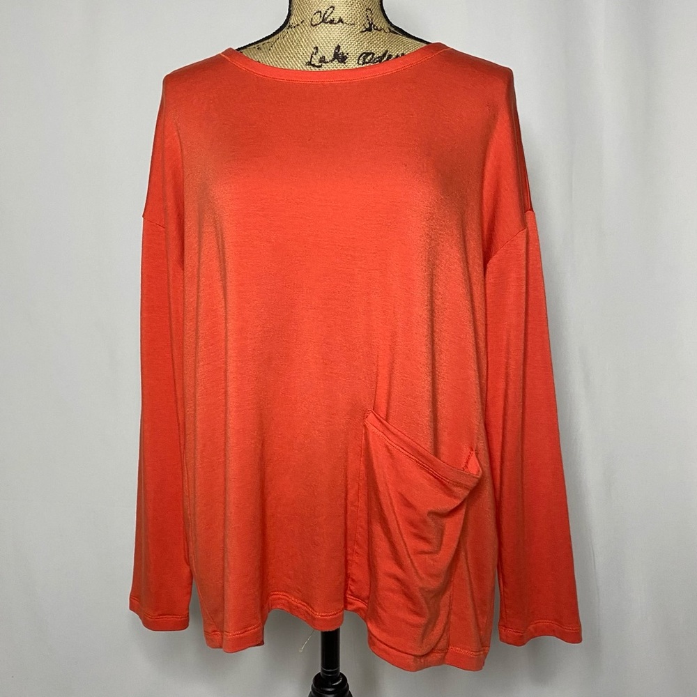 Eileen Fisher Orange Long Sleeve Pocket Shirt